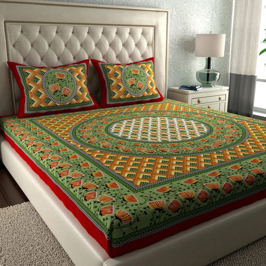 Rajasthani Print Cotton Double Bedsheet with 2 Pillow Covers