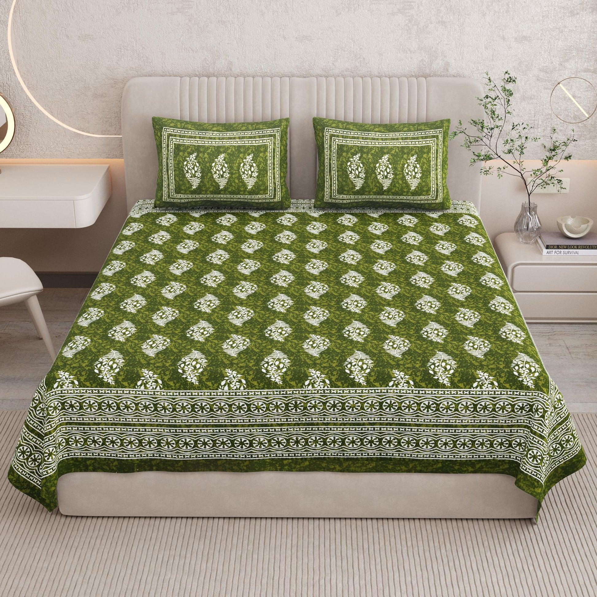 Rajasthani Print Cotton Double Bedsheet with 2 Pillow Covers