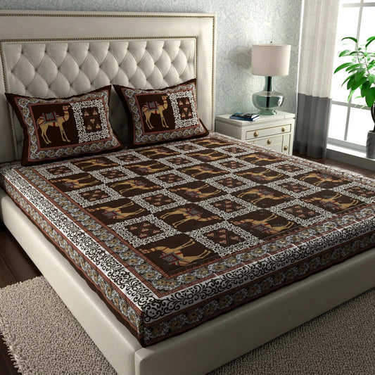 Rajasthani Print Cotton Double Bedsheet with 2 Pillow Covers