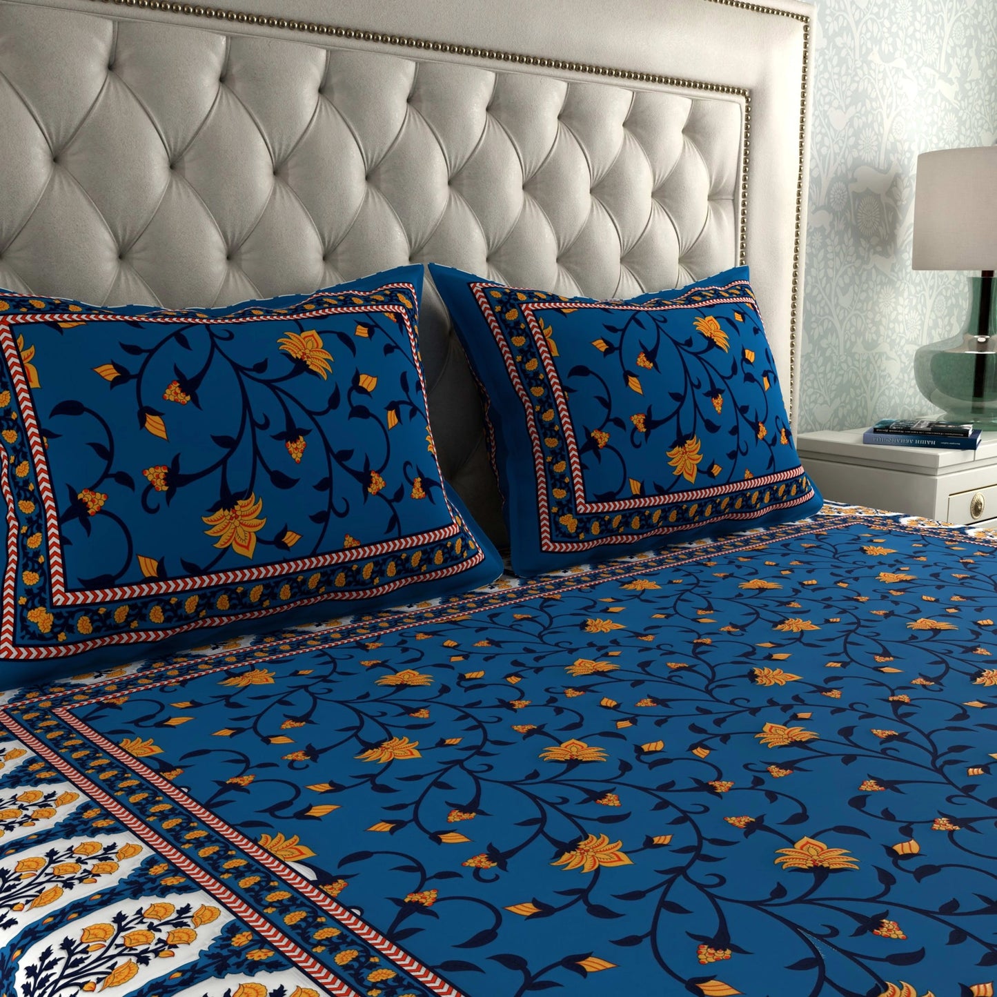 Rajasthani Print Cotton Double Bedsheet with 2 Pillow Covers