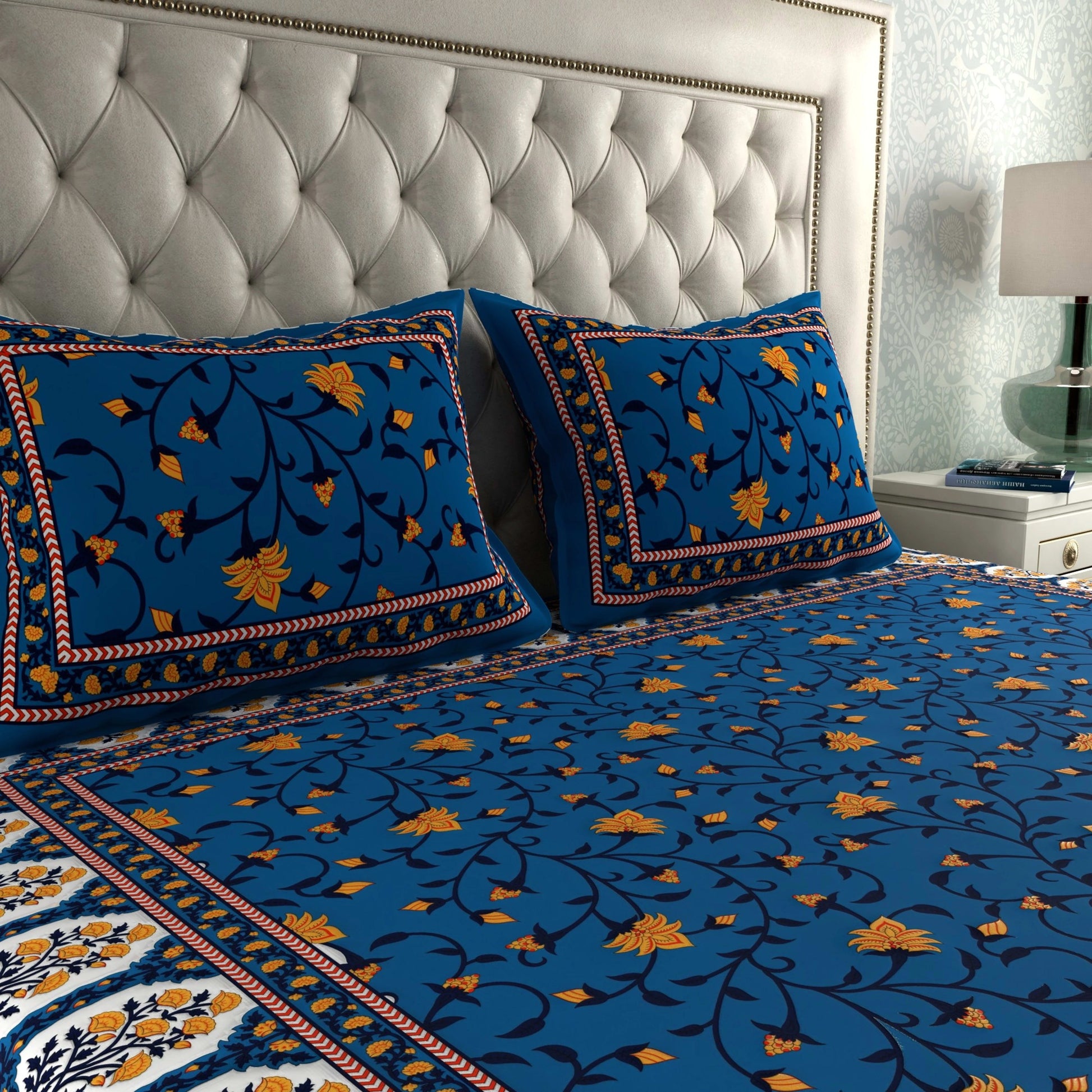 Rajasthani Print Cotton Double Bedsheet with 2 Pillow Covers