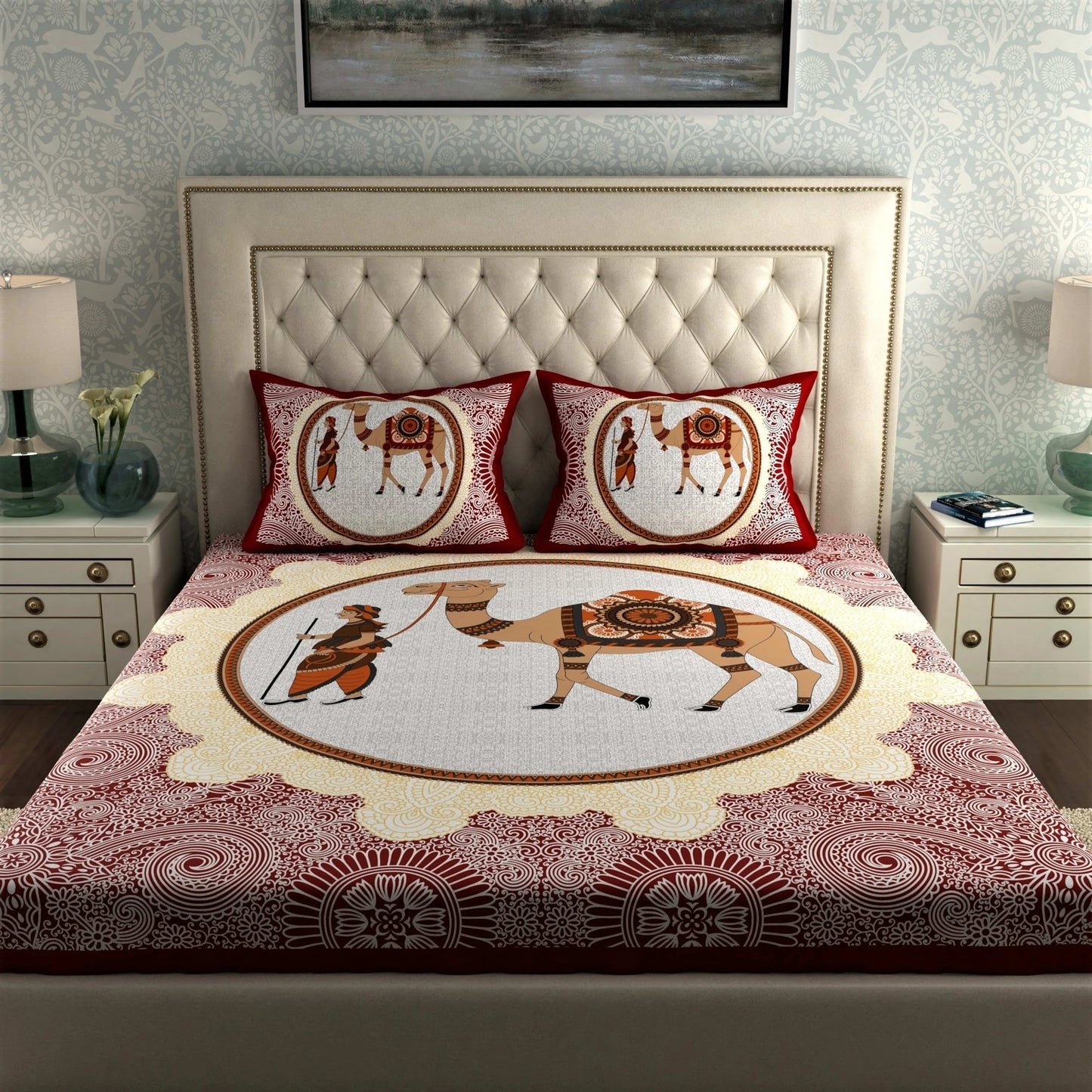 Rajasthani Print Cotton Double Bedsheet with 2 Pillow Covers