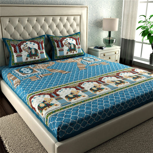 Rajasthani Print Cotton Double Bedsheet with 2 Pillow Covers