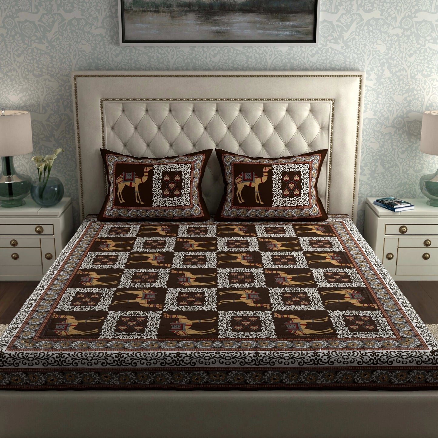 Rajasthani Print Cotton Double Bedsheet with 2 Pillow Covers
