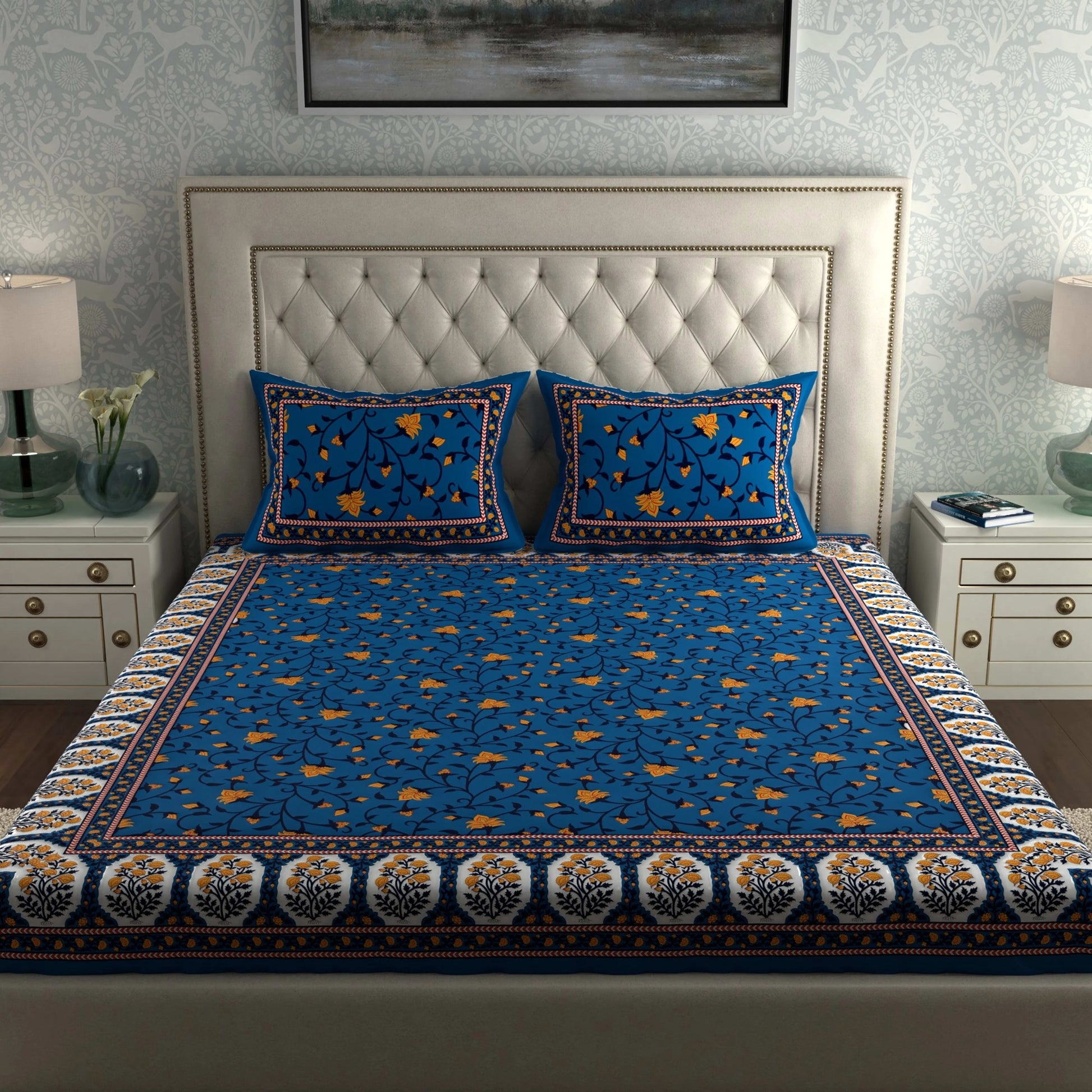 Rajasthani Print Cotton Double Bedsheet with 2 Pillow Covers