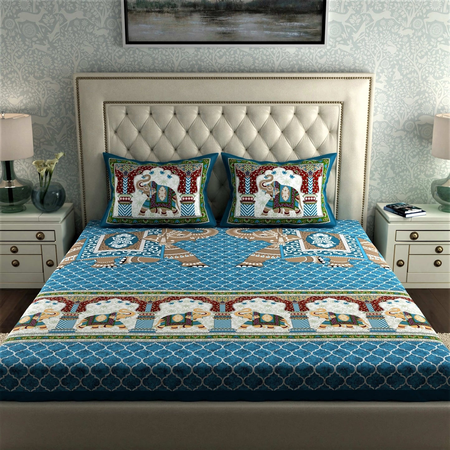Rajasthani Print Cotton Double Bedsheet with 2 Pillow Covers