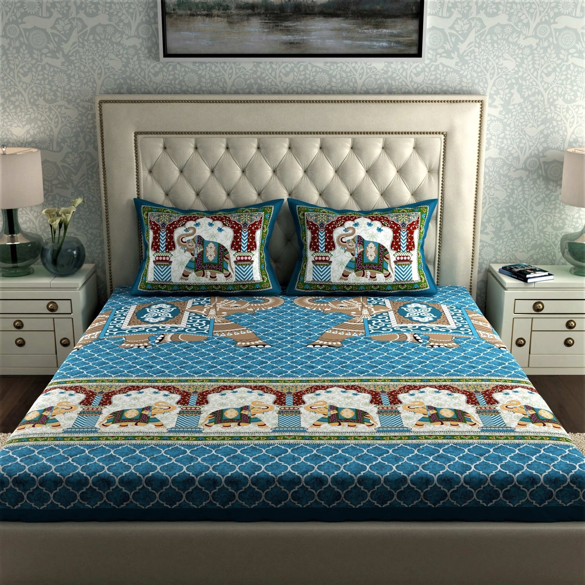 Rajasthani Print Cotton Double Bedsheet with 2 Pillow Covers