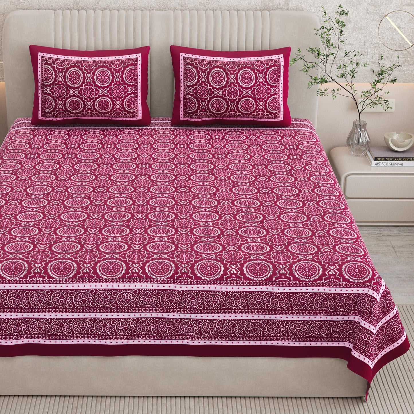 Rajasthani Print Cotton Double Bedsheet with 2 Pillow Covers