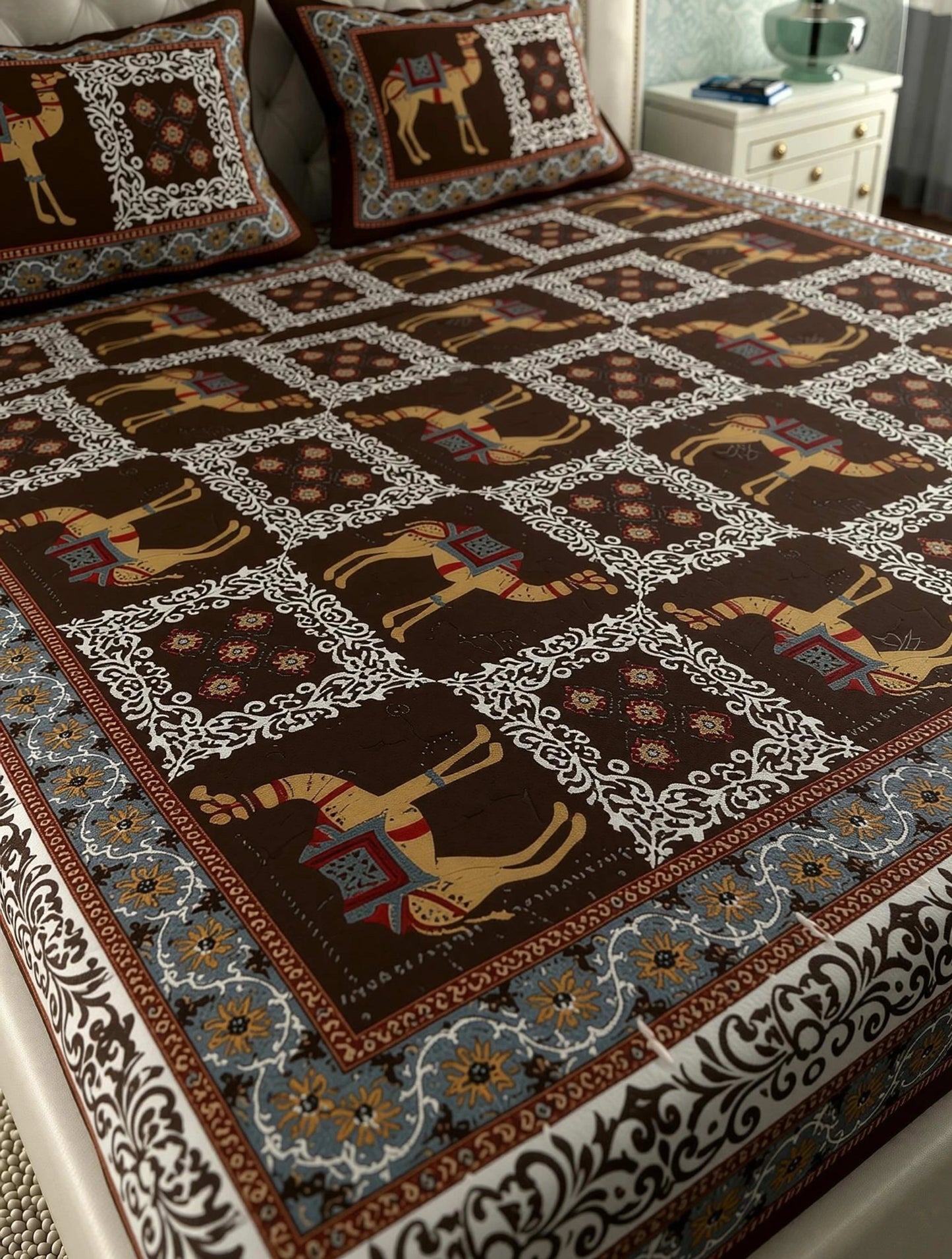 Rajasthani Print Cotton Double Bedsheet with 2 Pillow Covers