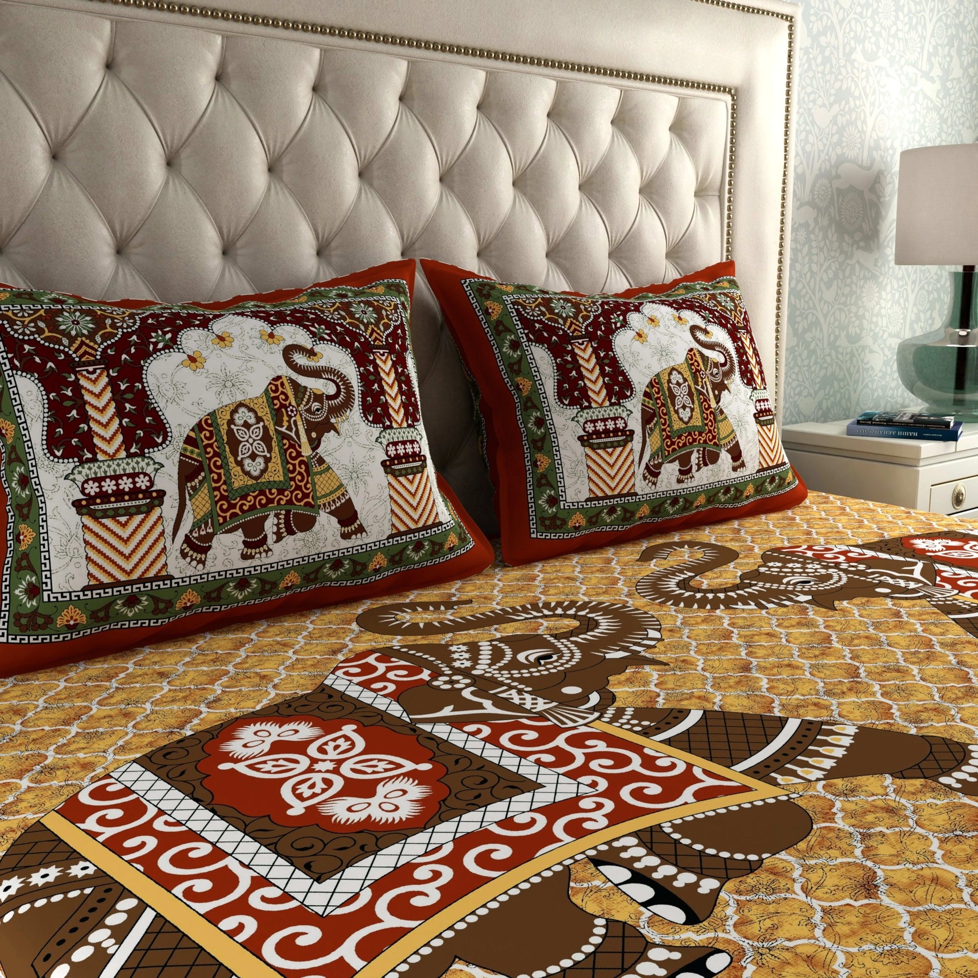 Rajasthani Print Cotton Double Bedsheet with 2 Pillow Covers