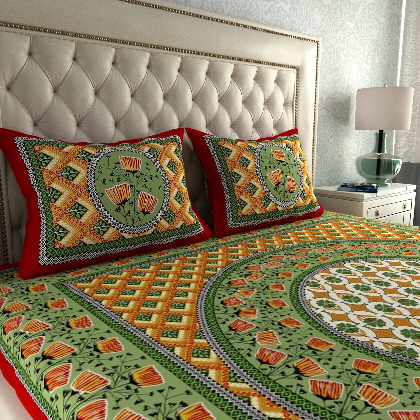 Rajasthani Print Cotton Double Bedsheet with 2 Pillow Covers