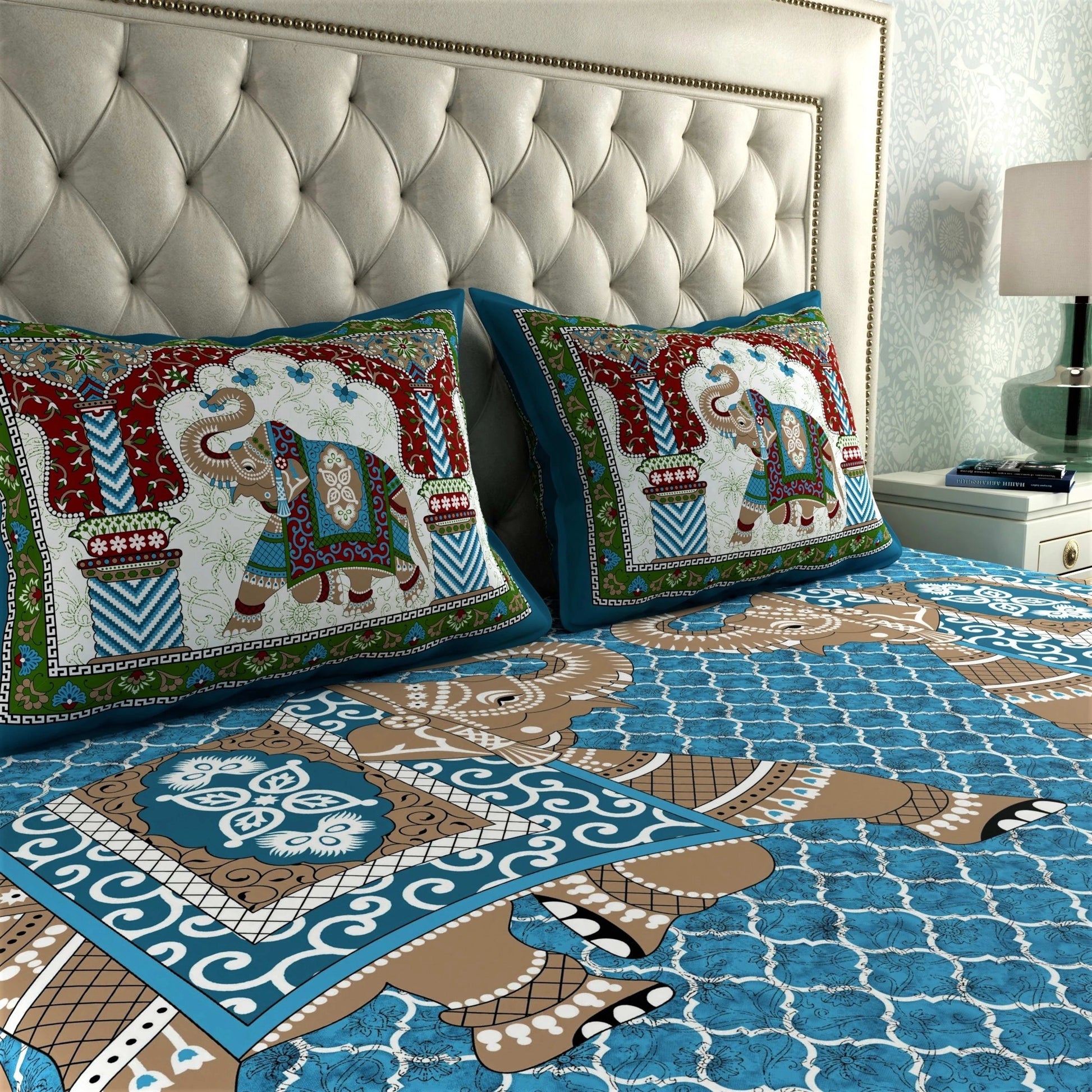 Rajasthani Print Cotton Double Bedsheet with 2 Pillow Covers