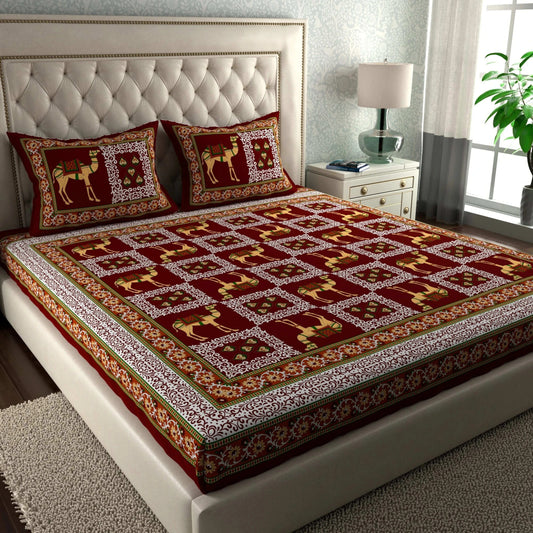 Rajasthani Print Cotton Double Bedsheet with 2 Pillow Covers