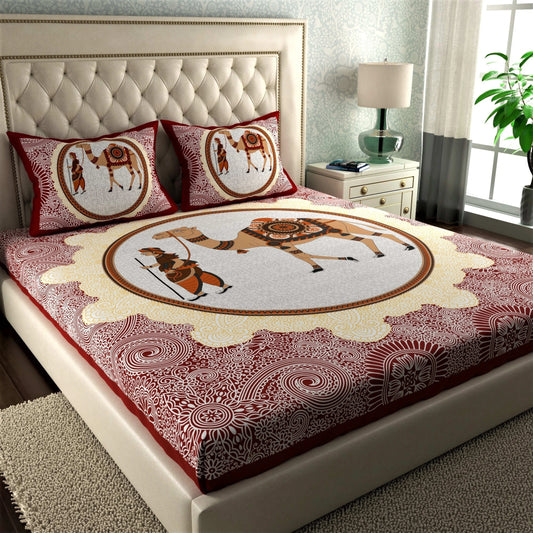 Rajasthani Print Cotton Double Bedsheet with 2 Pillow Covers