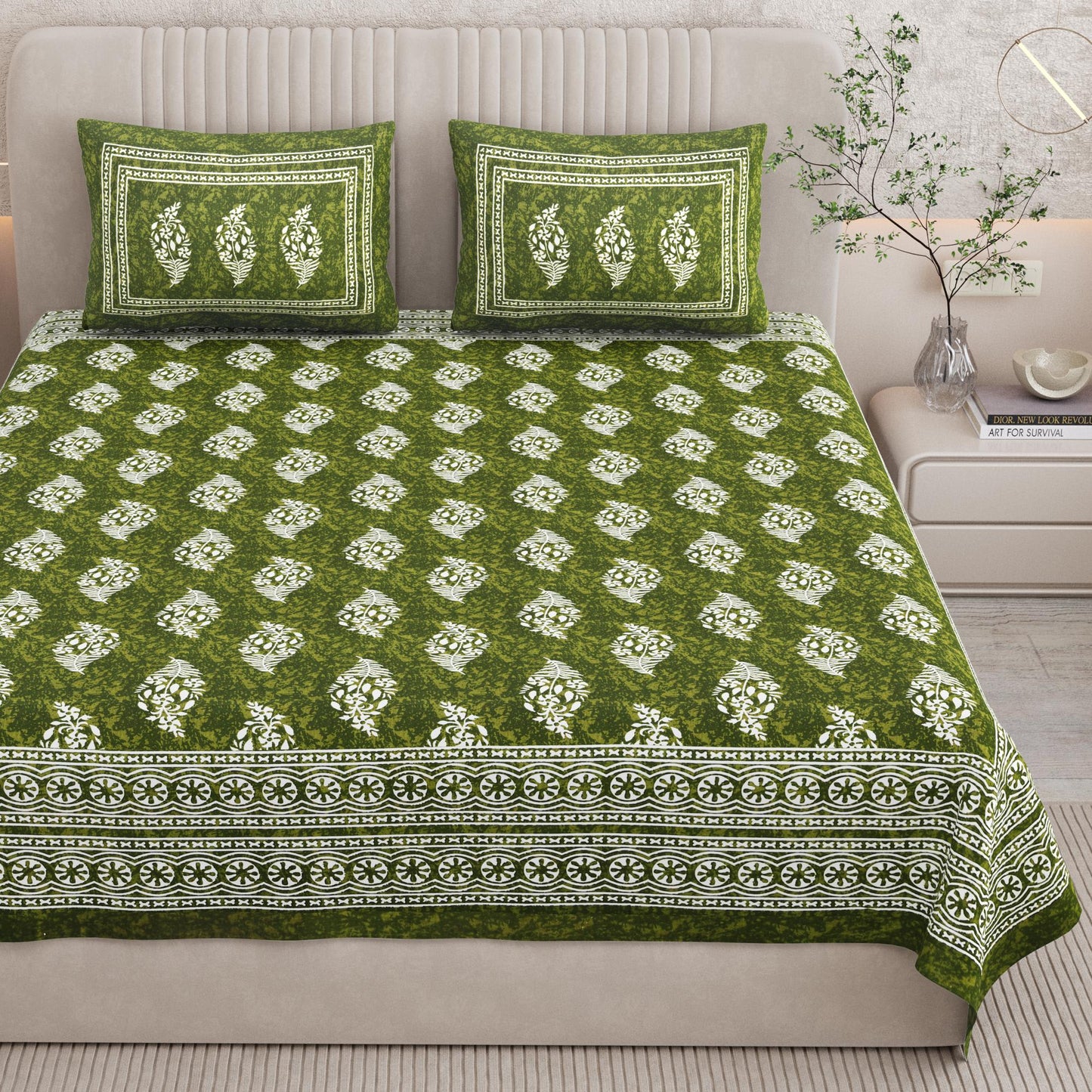 Rajasthani Print Cotton Double Bedsheet with 2 Pillow Covers