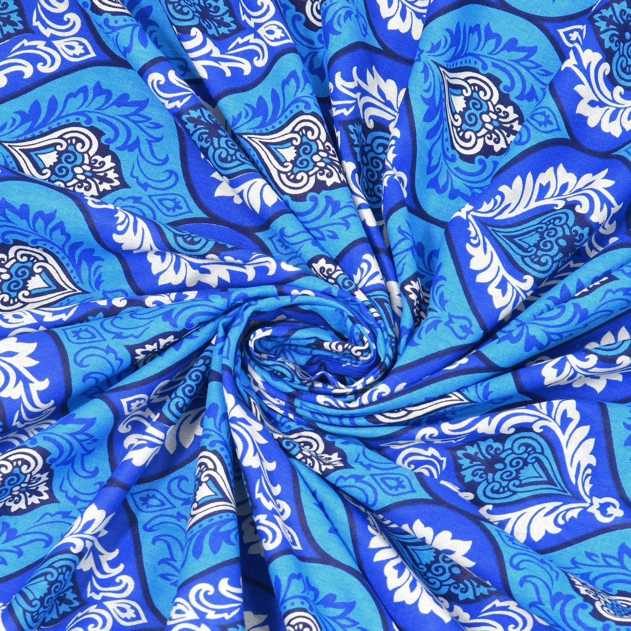 Rajasthani Print Cotton Double Bedsheet with 2 Pillow Covers  (Pack of 1, Blue  )