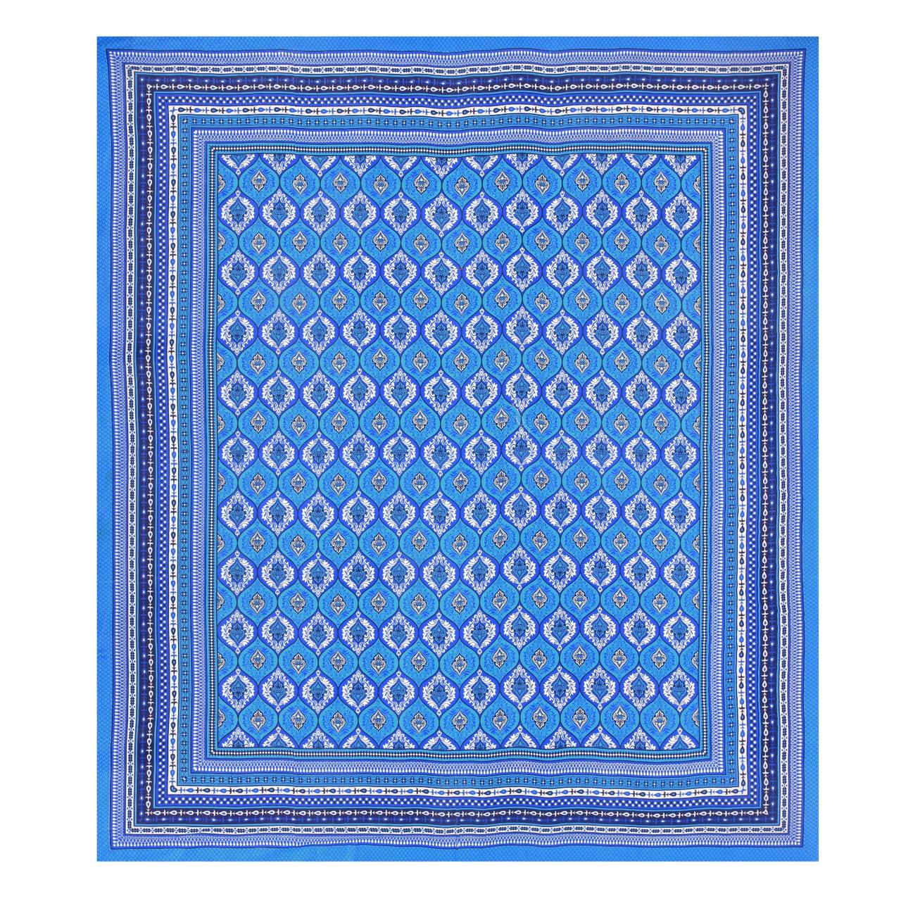 Rajasthani Print Cotton Double Bedsheet with 2 Pillow Covers  (Pack of 1, Blue  )