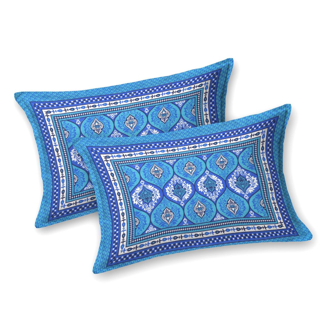 Rajasthani Print Cotton Double Bedsheet with 2 Pillow Covers  (Pack of 1, Blue  )