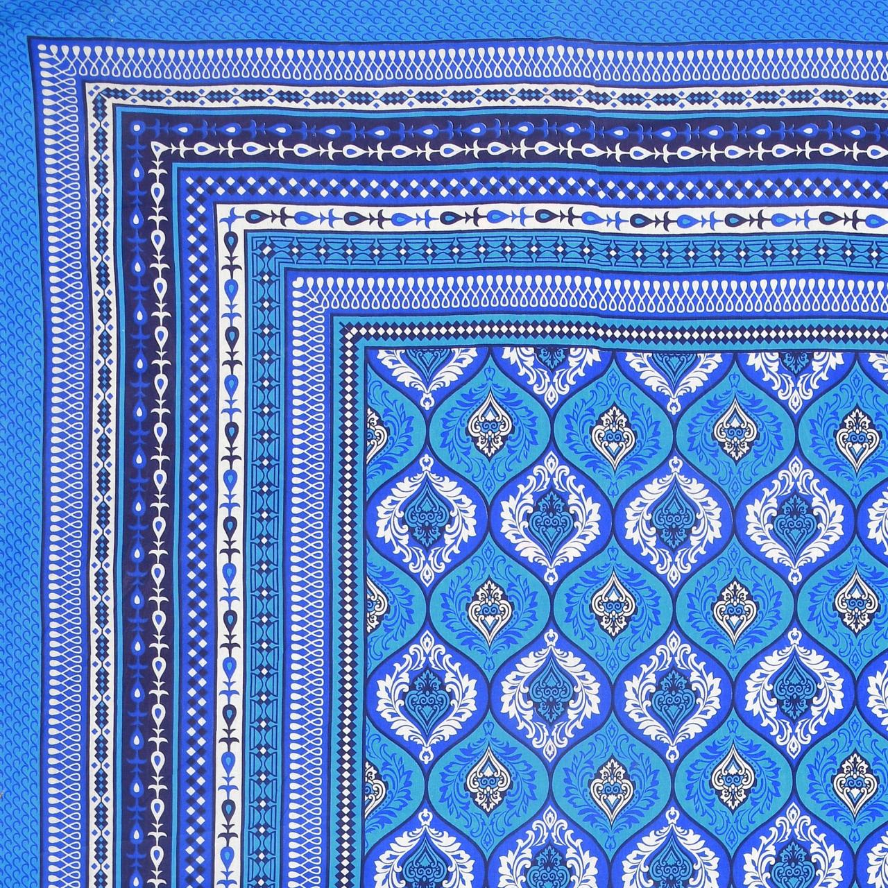 Rajasthani Print Cotton Double Bedsheet with 2 Pillow Covers  (Pack of 1, Blue  )