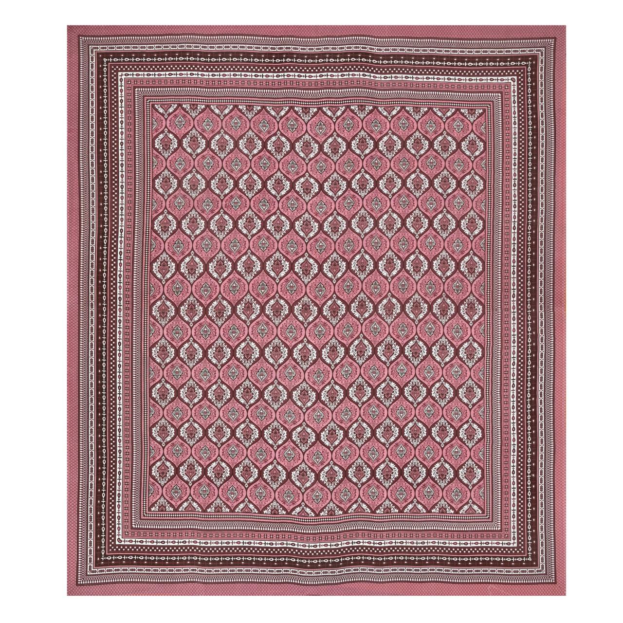 Rajasthani Print Cotton Double Bedsheet with 2 Pillow Covers  (Pack of 1, Maroon )