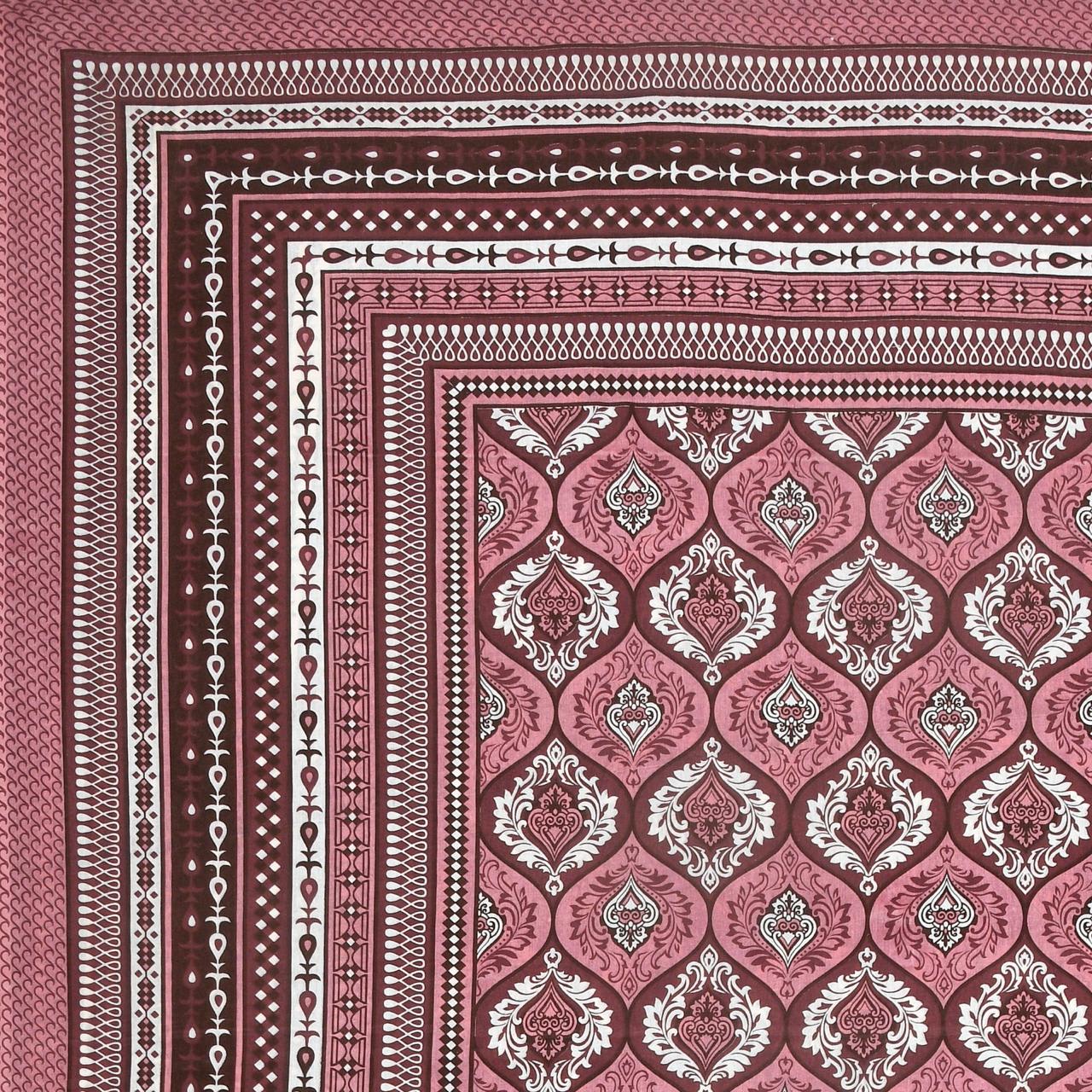 Rajasthani Print Cotton Double Bedsheet with 2 Pillow Covers  (Pack of 1, Maroon )