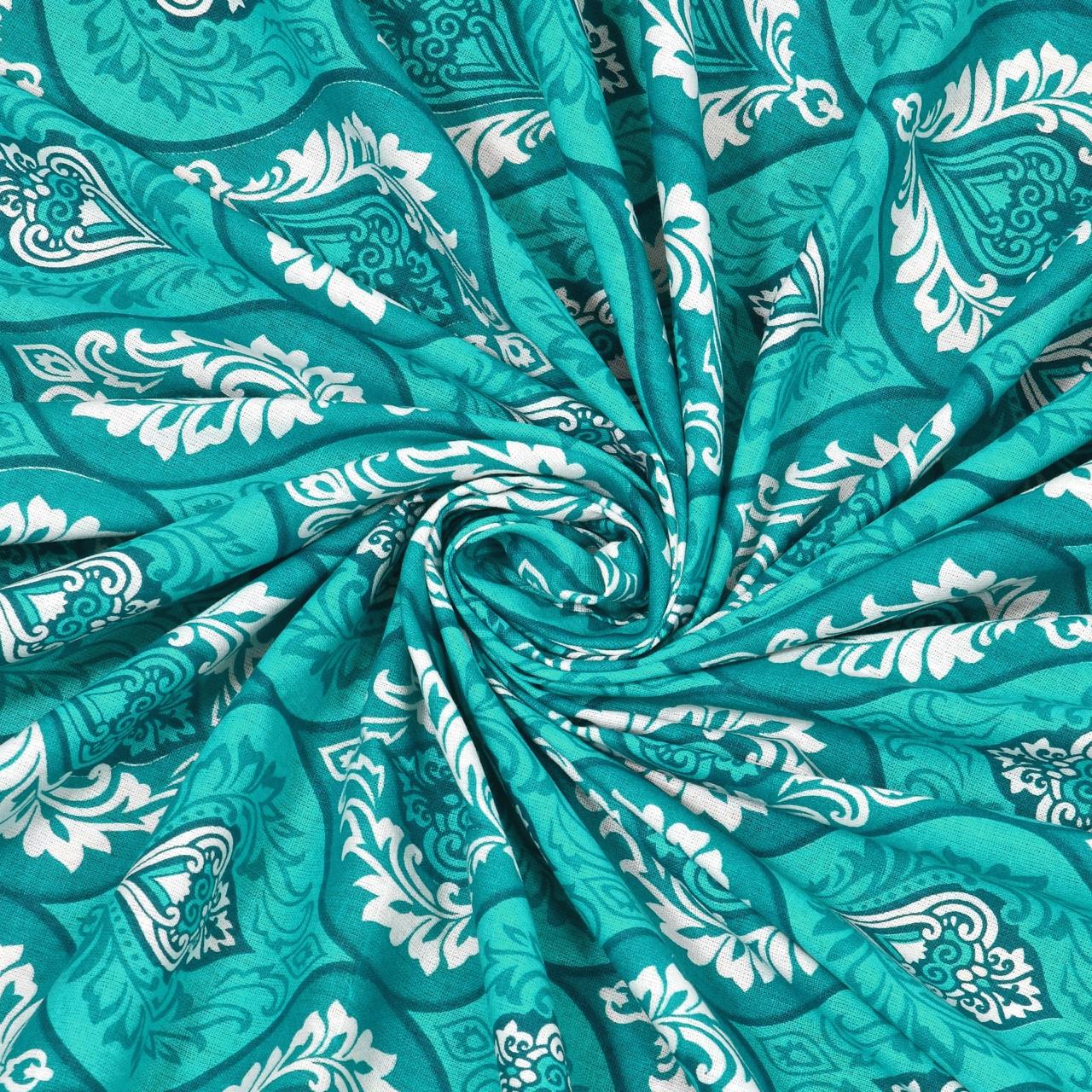 Rajasthani Print Cotton Double Bedsheet with 2 Pillow Covers  (Pack of 1, Sea Green )