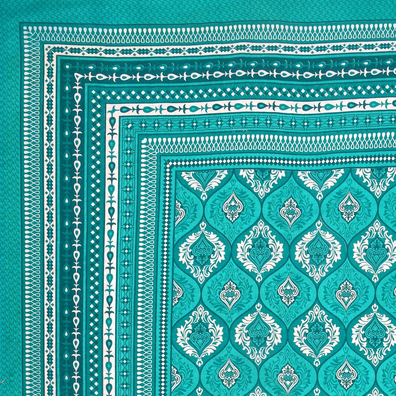 Rajasthani Print Cotton Double Bedsheet with 2 Pillow Covers  (Pack of 1, Sea Green )