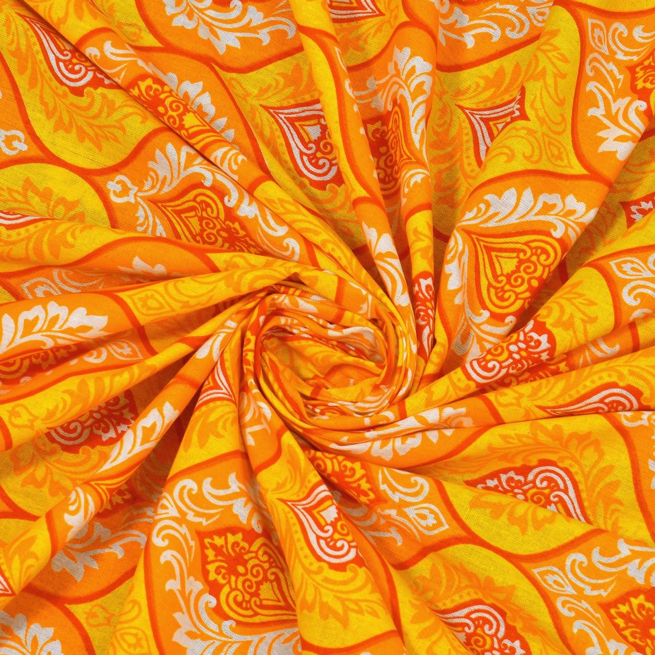Rajasthani Print Cotton Double Bedsheet with 2 Pillow Covers  (Pack of 1, Yellow )