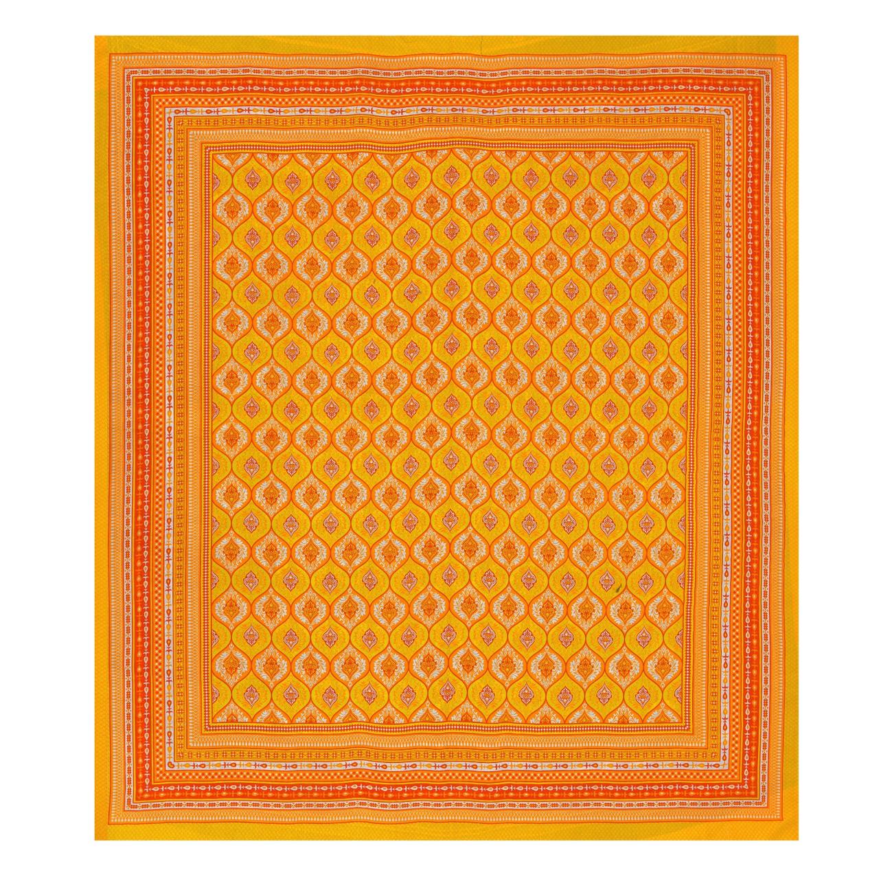 Rajasthani Print Cotton Double Bedsheet with 2 Pillow Covers  (Pack of 1, Yellow )