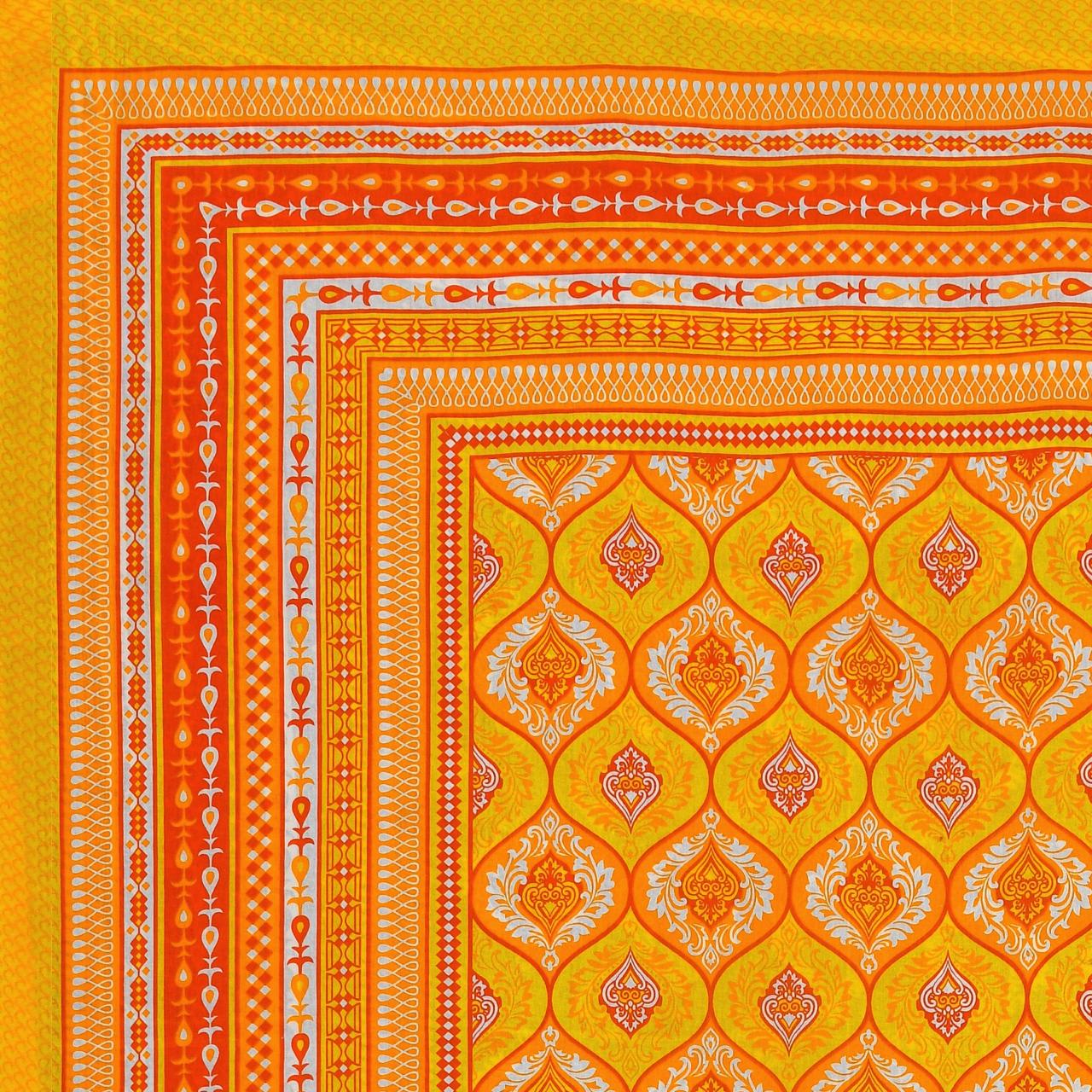 Rajasthani Print Cotton Double Bedsheet with 2 Pillow Covers  (Pack of 1, Yellow )