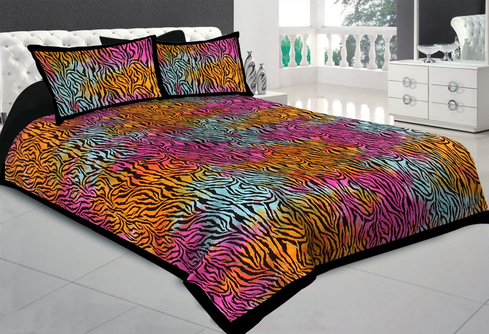 Rajasthani Prints Jaipuri Traditional Tye Dye Printed Double King Size Bedsheet with 2 Pillow Cover