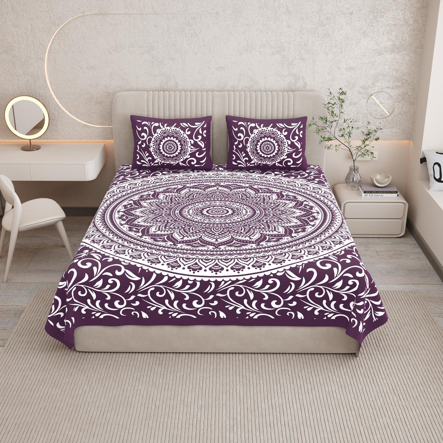 Rajasthani Print Cotton Double Bedsheet with 2 Pillow Covers