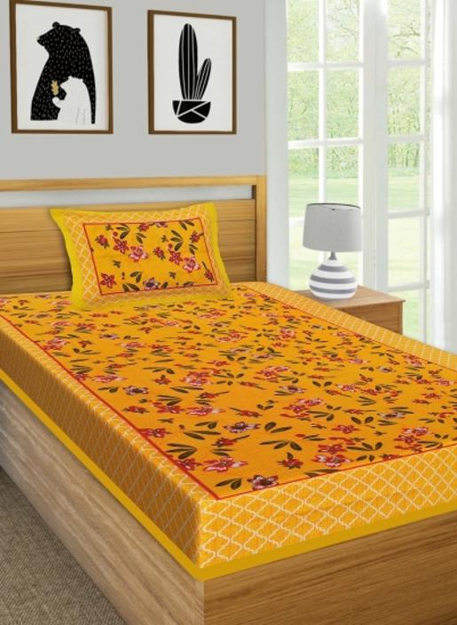 100% Cotton Printed Single Bedsheet (Yellow)