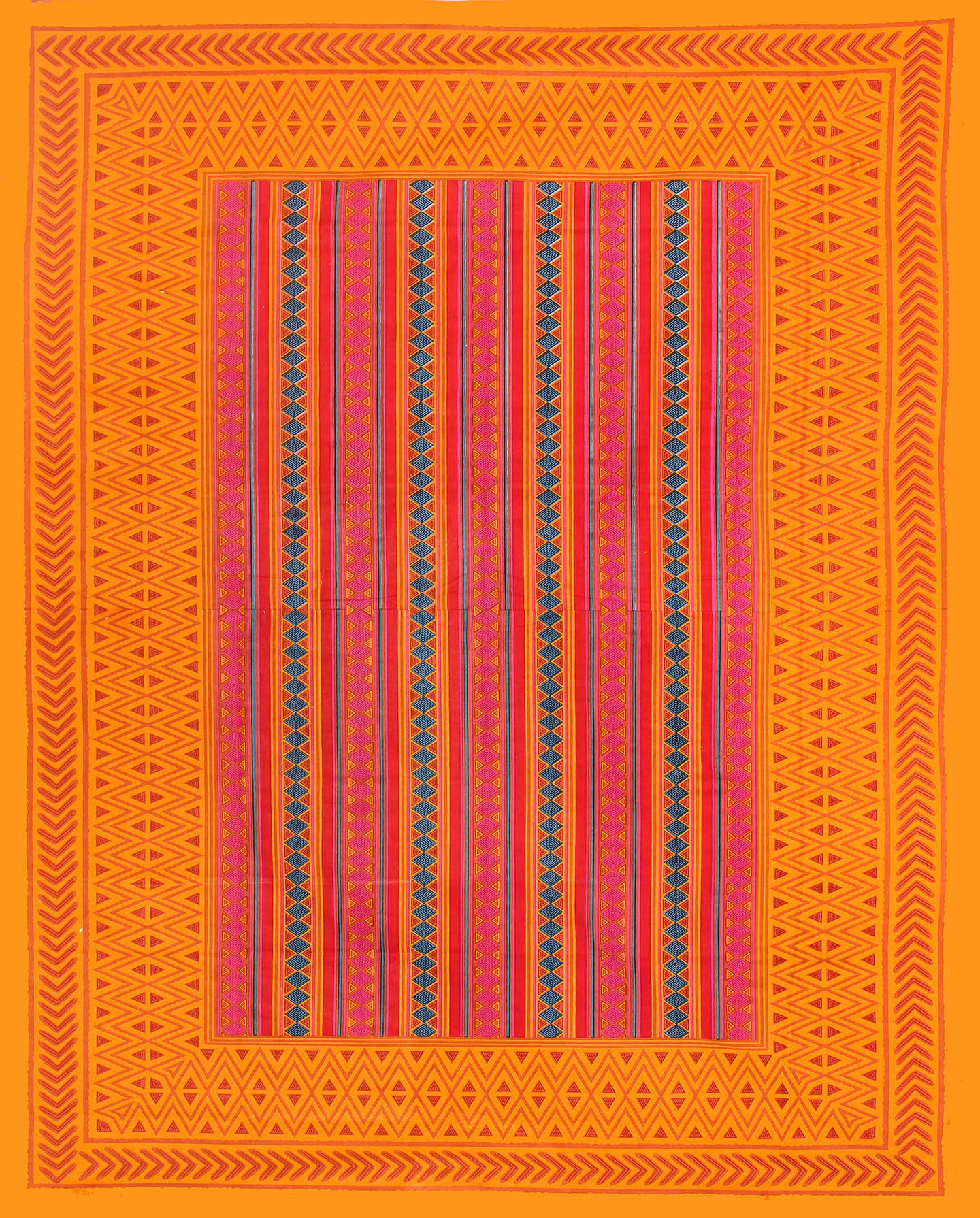Jaipuri Prints Cotton Single Bedsheet (Orange)