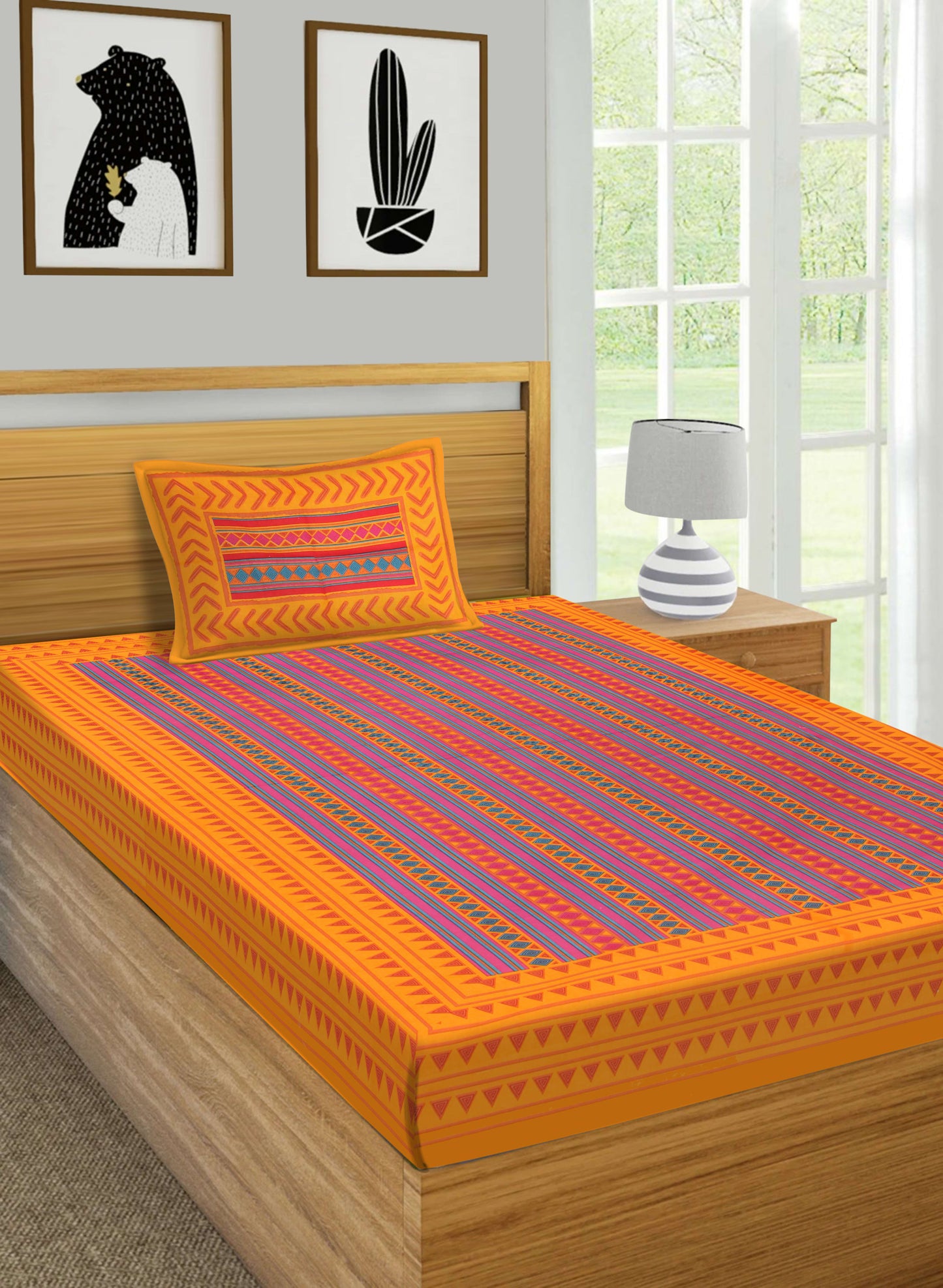 100% Cotton Printed Single Bedsheet (Yellow)