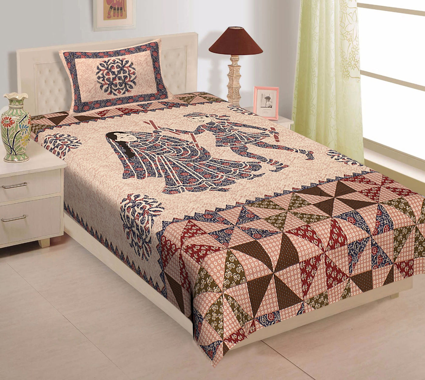 Jaipuri Prints Cotton Single Bedsheet (Multicolor)
