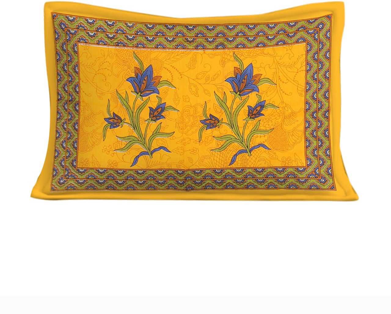 Jaipuri Prints Cotton Single Bedsheet (Yellow)