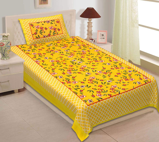 Jaipuri Prints Cotton Single Bedsheet (Yellow)