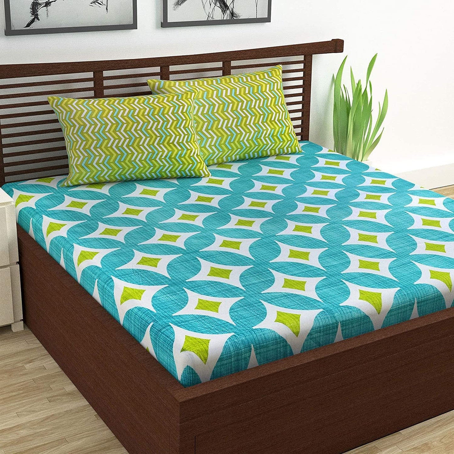 Jaipuri Prints Cotton Double Bedsheet (Green)