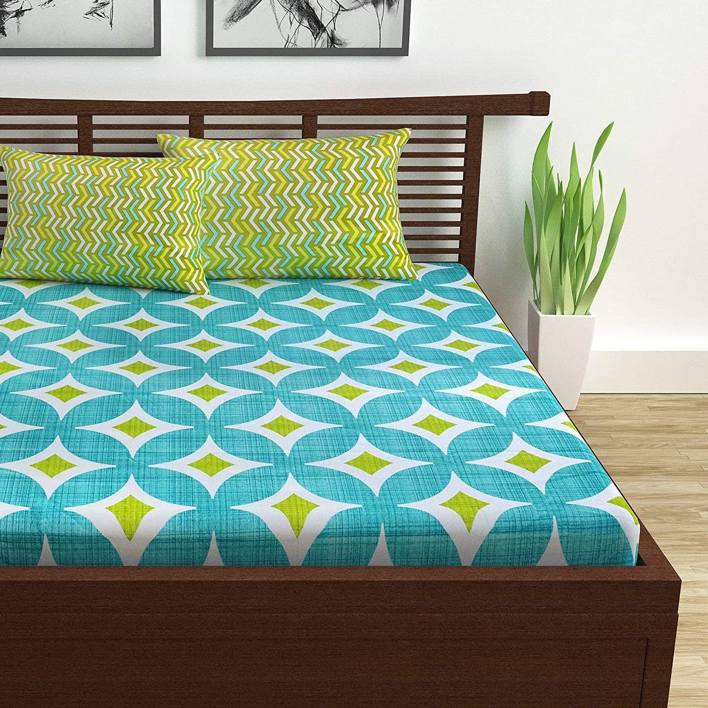Jaipuri Prints Cotton Double Bedsheet (Green)
