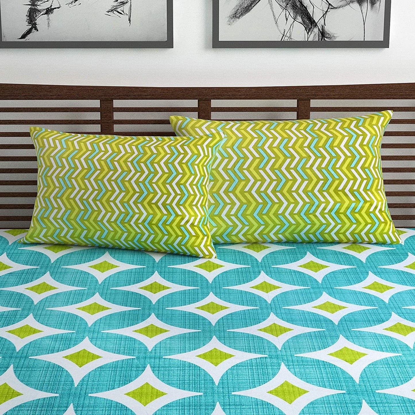 Jaipuri Prints Cotton Double Bedsheet (Green)