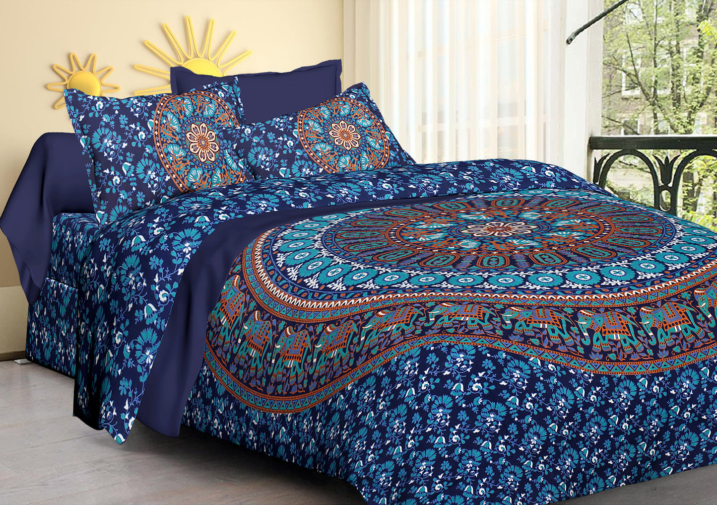100% Cotton Printed King Bedsheet (Blue)