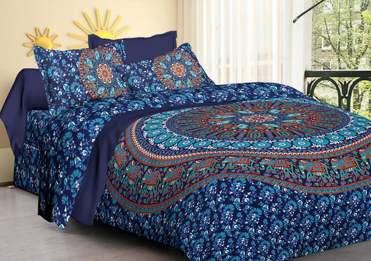 100% Cotton Printed King Bedsheet (Blue)