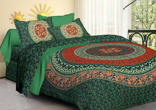 100% Cotton Printed King Bedsheet (Green )