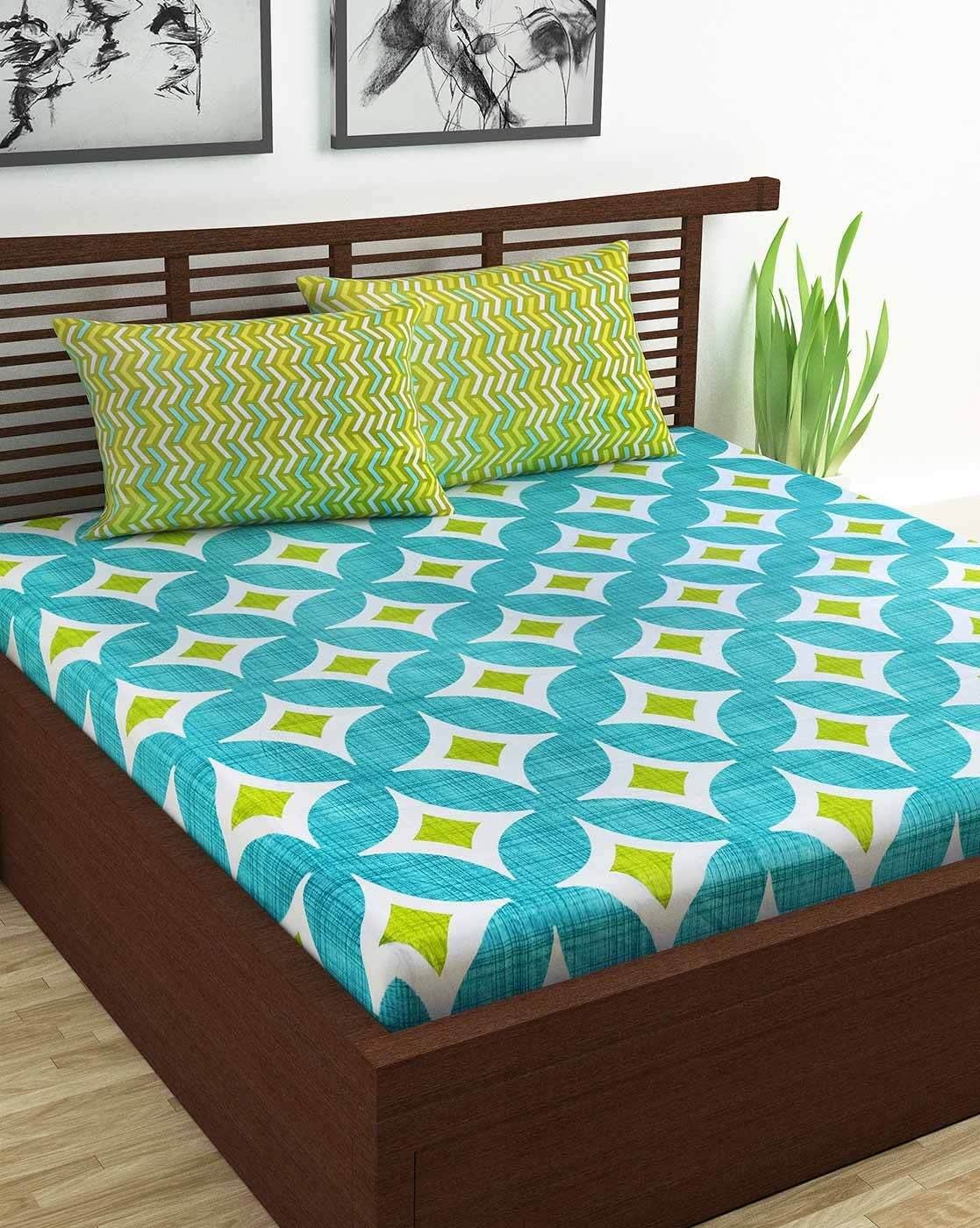 Jaipuri Prints Cotton Double Bedsheet (Green)