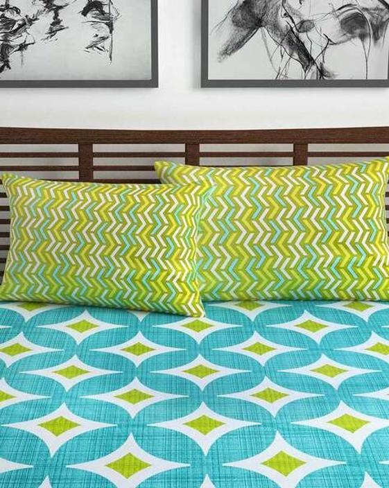 Jaipuri Prints Cotton Double Bedsheet (Green)