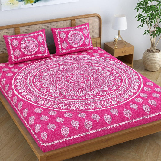 Traditional Mandala Jaipuri Printed Bedsheet (Pink)