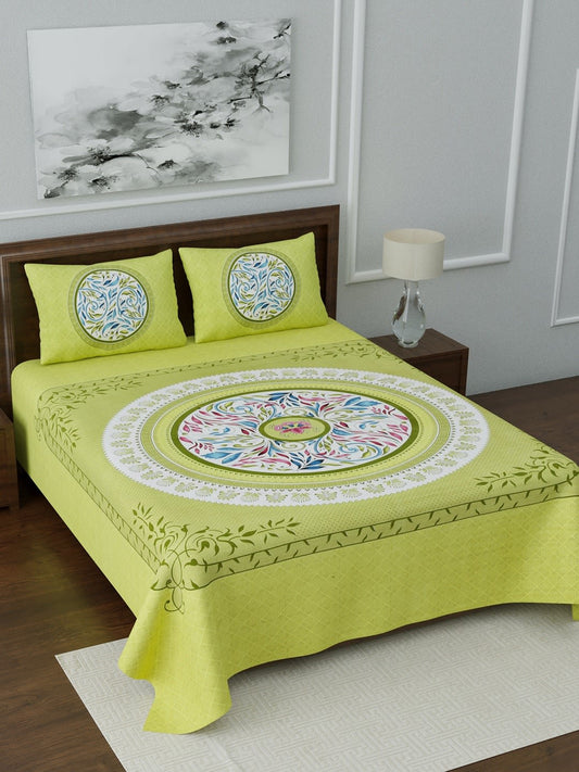 Jaipuri Prints Cotton Double Bedsheet (Green)