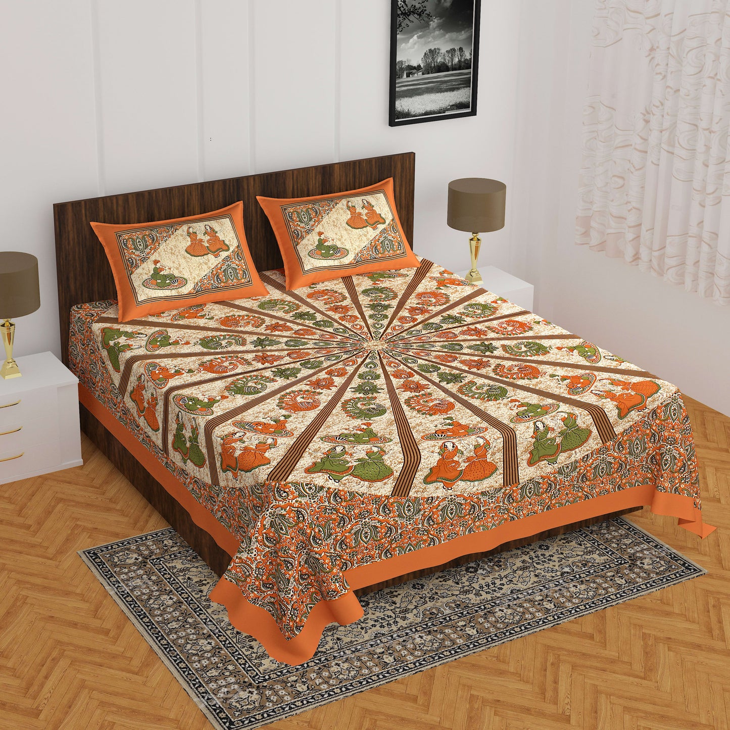 Cotton Printed Double Bedsheet (Brown)