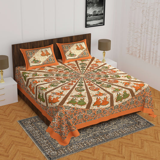 Cotton Printed Double Bedsheet (Brown)